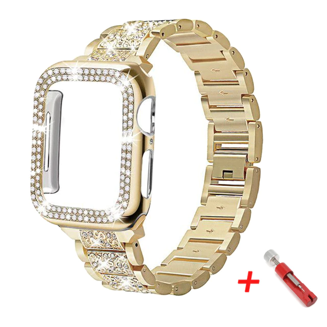 Glam Stainless Steel Band & Rhinestone Case for Apple Watch