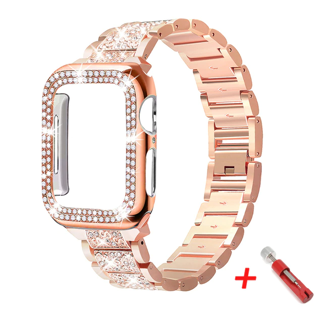 Glam Stainless Steel Band & Rhinestone Case for Apple Watch