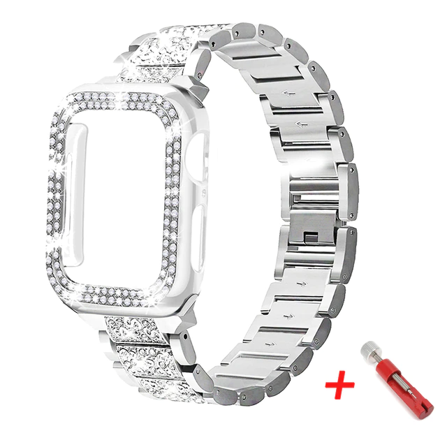 Glam Stainless Steel Band & Rhinestone Case for Apple Watch