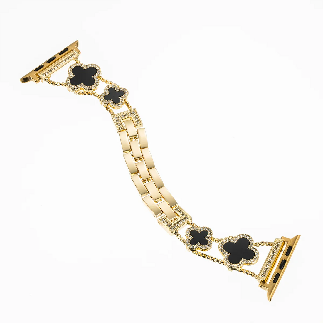 Diamond-Embellished Four-Leaf Clover Metal Strap