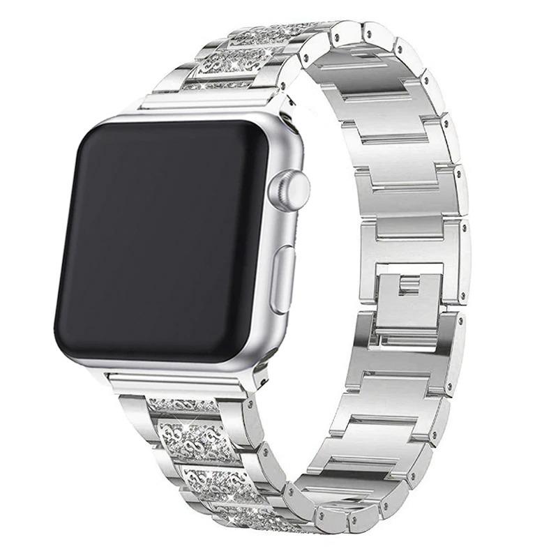 Glam Stainless Steel Band & Rhinestone Case for Apple Watch