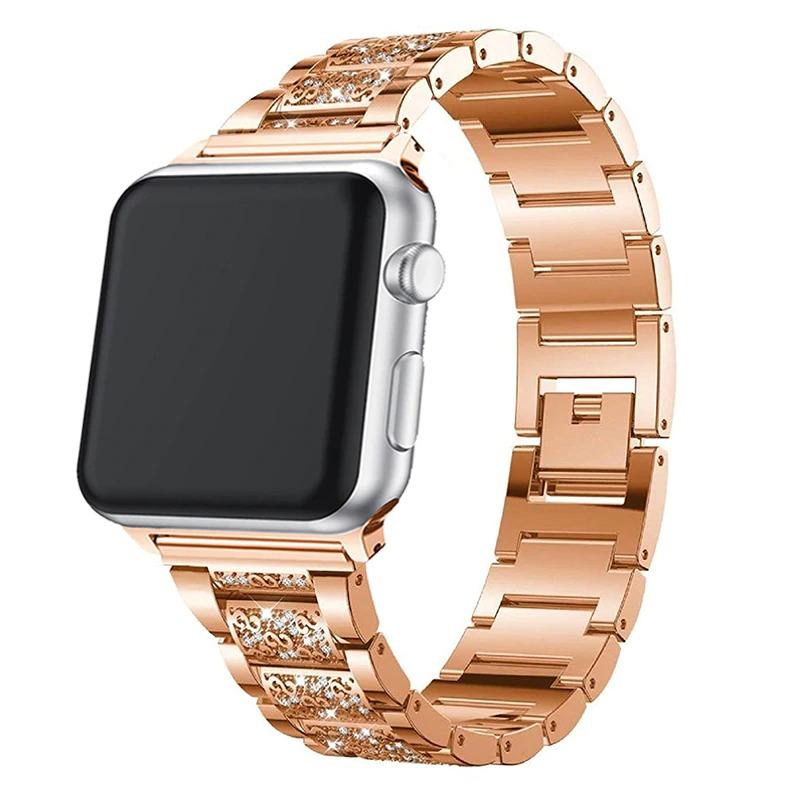 Glam Stainless Steel Band & Rhinestone Case for Apple Watch