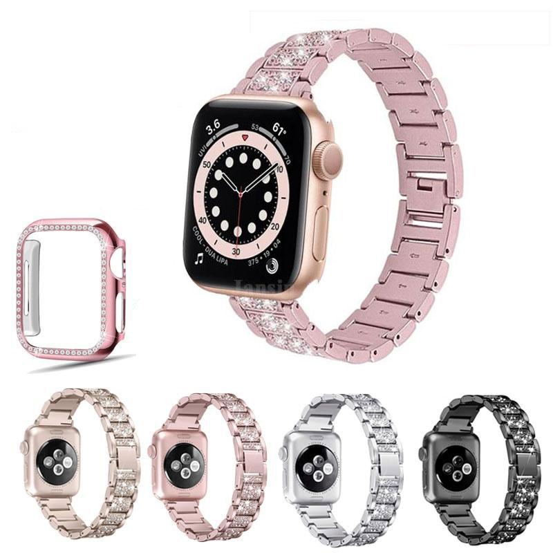 Glam Stainless Steel Band & Rhinestone Case for Apple Watch